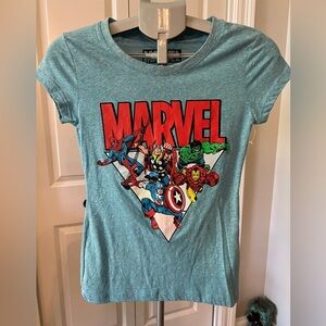 Marvel Teal Short Sleeve Tee with Red Logo